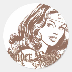 Pegatina Redonda Wonder Woman Brown