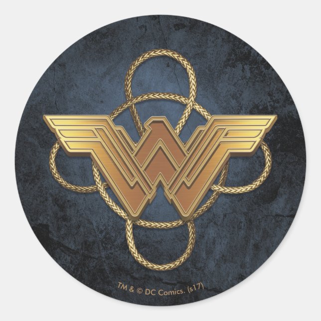 Pegatina Redonda Wonder Woman Gold Symbol Over Lasso (Anverso)