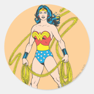 Pegatina Redonda Wonder Woman Holds Lasso 5