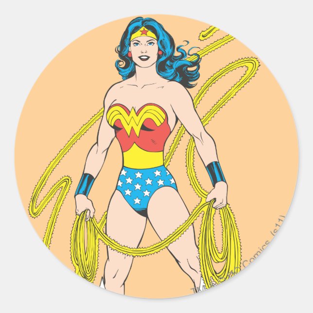 Pegatina Redonda Wonder Woman Holds Lasso 5 (Anverso)