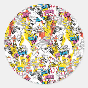 Pegatina Redonda Wonder Woman Neon Pattern
