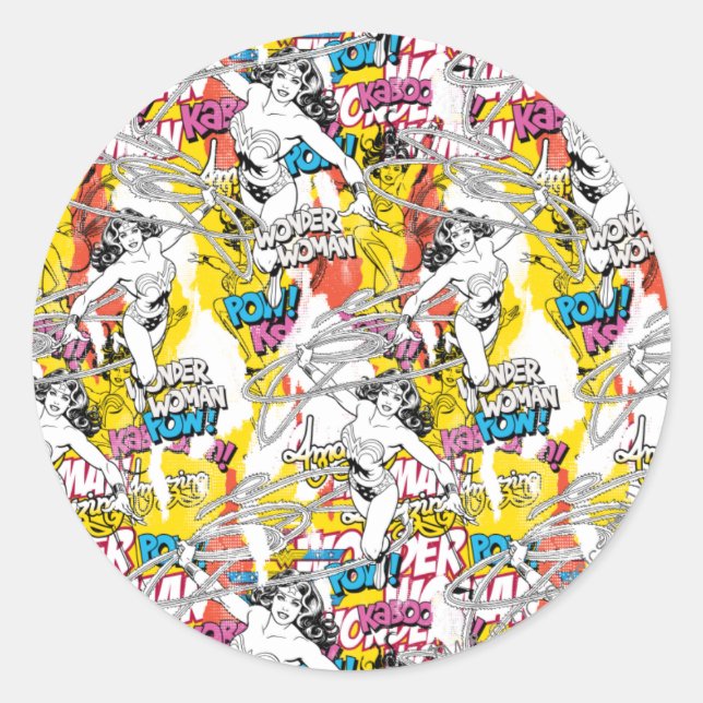 Pegatina Redonda Wonder Woman Neon Pattern (Anverso)