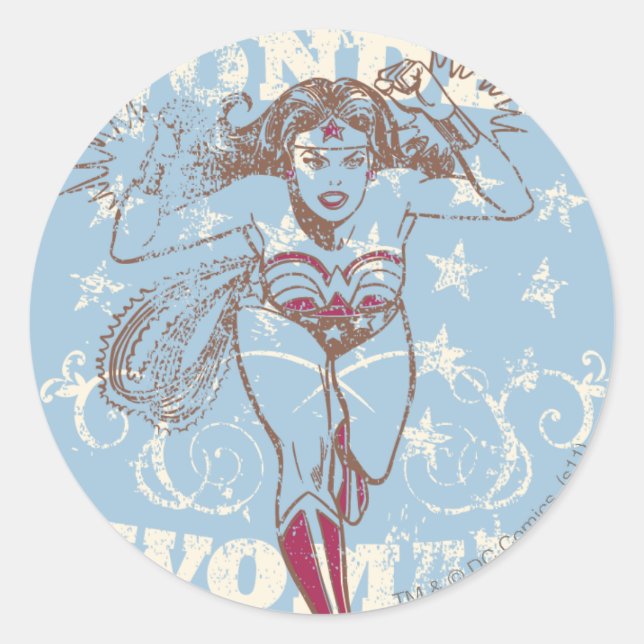 Pegatina Redonda Wonder Woman Pow (Anverso)