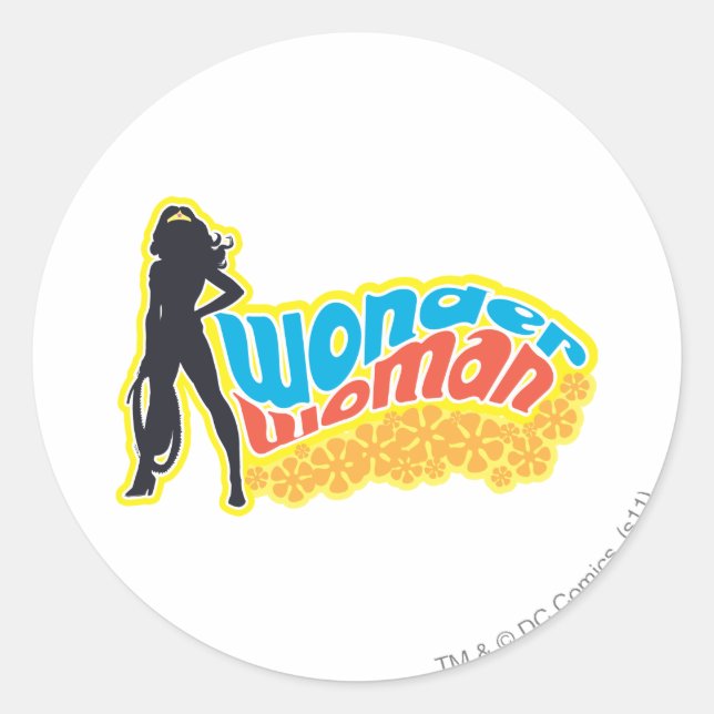 Pegatina Redonda Wonder Woman Silhouette (Anverso)