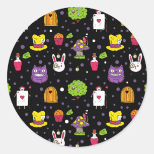 Pegatina Redonda Wonderland negro