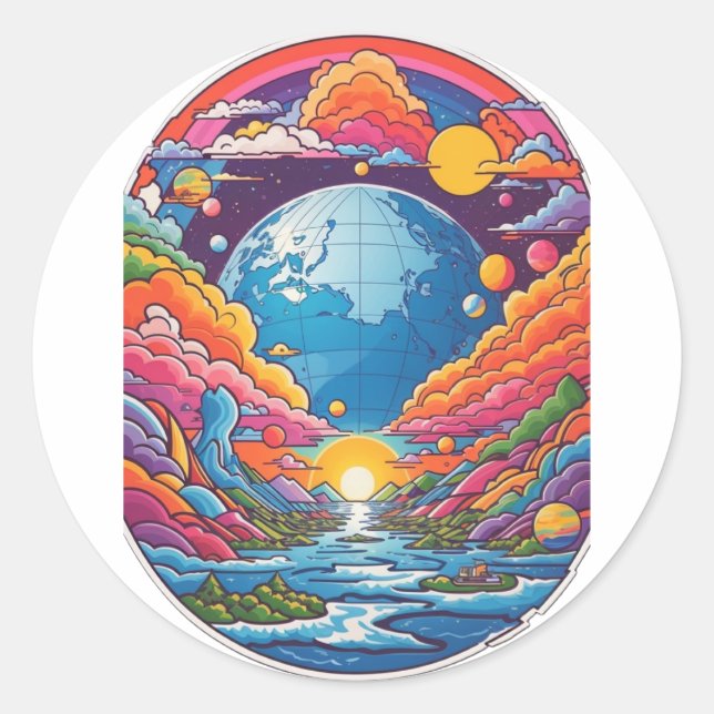 Pegatina Redonda Wonderland Planet (Anverso)