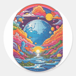 Pegatina Redonda Wonderland Planet