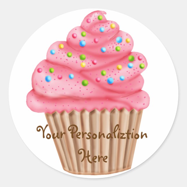 Pegatina Redonda Wonderland Sprinkles Cupcake (Anverso)