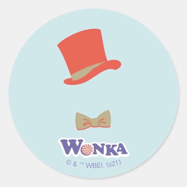 Pegatina Redonda Wonka Top Hat & Bow Tie (Anverso)