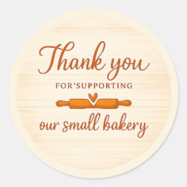 Pegatina Redonda Wood Texture Rolling Pin Bakery Thank You Sticker