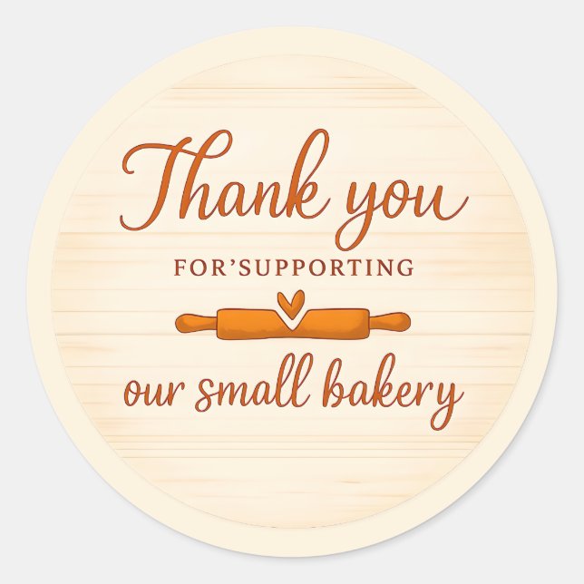 Pegatina Redonda Wood Texture Rolling Pin Bakery Thank You Sticker (Anverso)