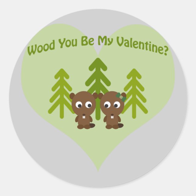 Pegatina Redonda Wood You Be My Valentine (Anverso)