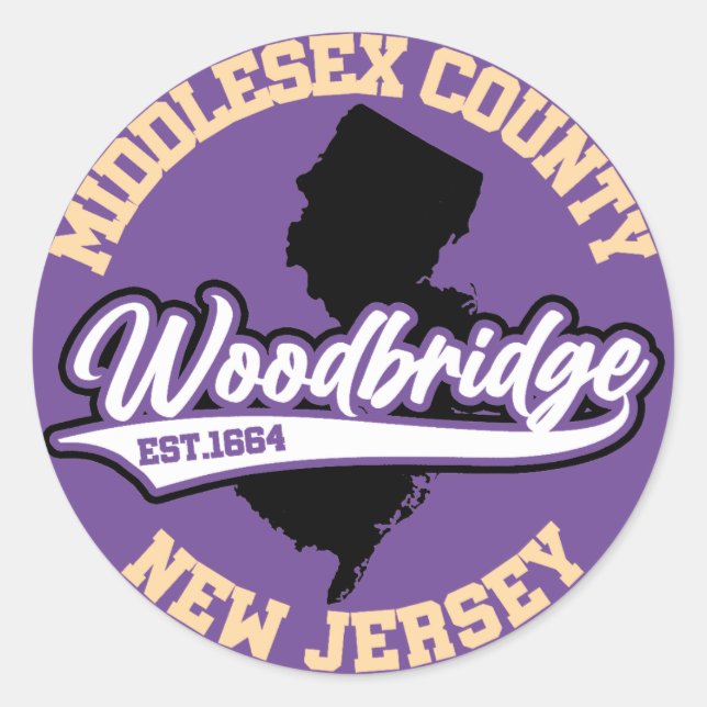 Pegatina Redonda Woodbridge, Nueva Jersey (Anverso)
