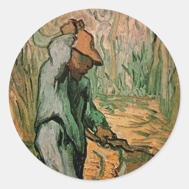 Pegatina Redonda Woodcutter (después de Millet) de Vincent van Gogh (Anverso)