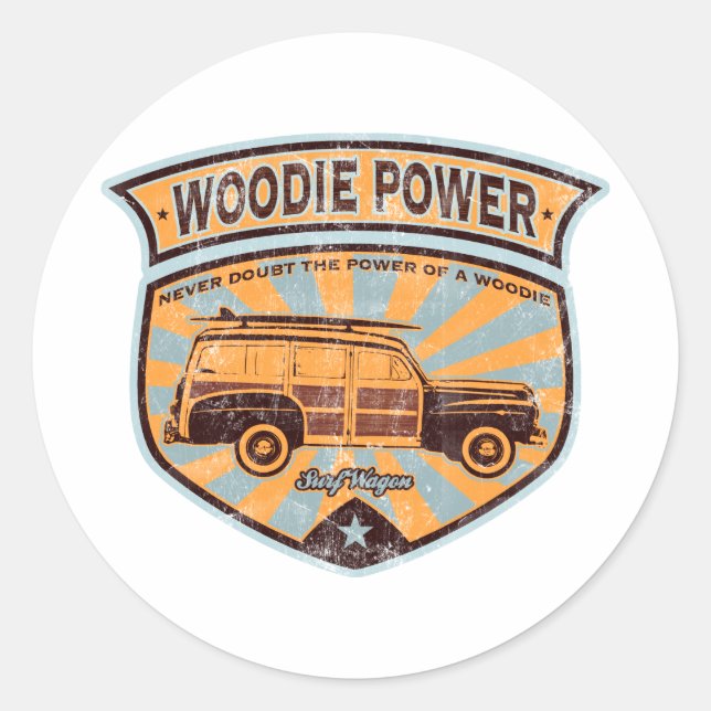 Pegatina Redonda Woodie Wagon (Anverso)