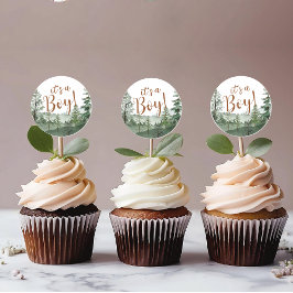 Pegatina Redonda Woodland Animales ducha de bebé Cupakes Topper