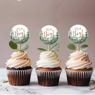 Pegatina Redonda Woodland Animales ducha de bebé Cupakes Topper