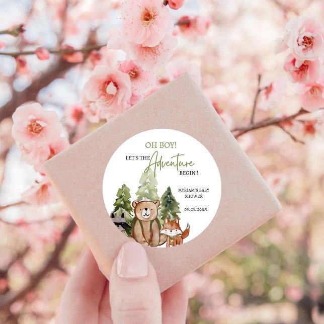 Pegatina Redonda Woodland Animals Adventure Baby Shower (Subido por el creador)