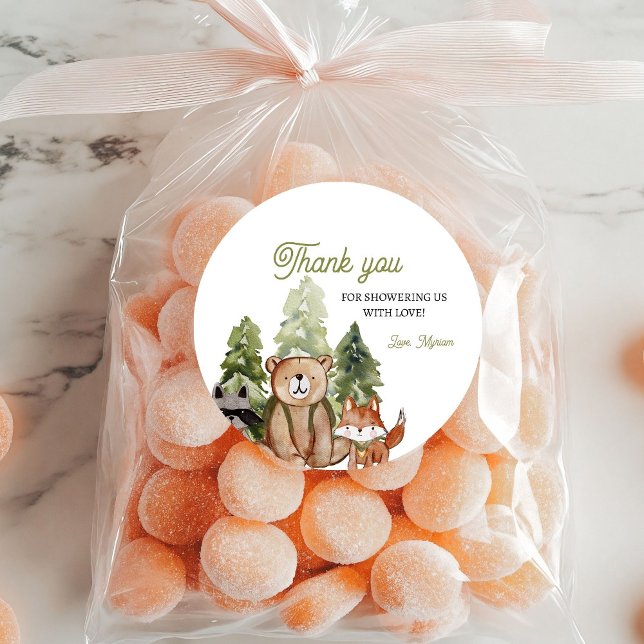 Pegatina Redonda Woodland Animals Adventure Baby Shower Gracias (Subido por el creador)