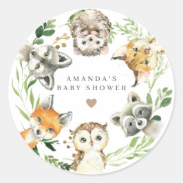 Pegatina Redonda Woodland Animals Baby Shower 