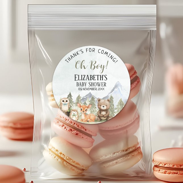 Pegatina Redonda Woodland Animals Baby Shower Boy Party (Subido por el creador)