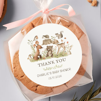 Pegatina Redonda Woodland Animals Baby Shower Sticker