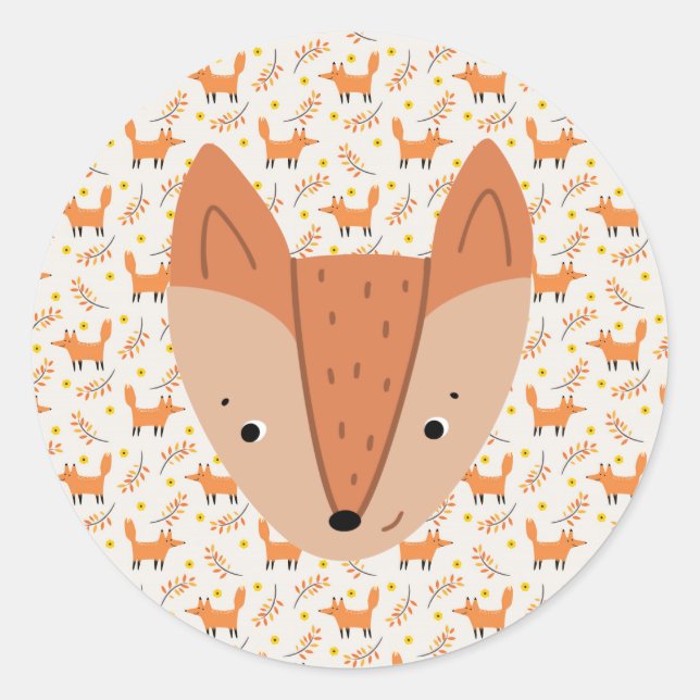 Pegatina Redonda Woodland Animals Boho Design Fox (Anverso)