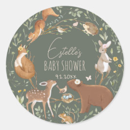 Pegatina Redonda Woodland Animals Forest Friends Baby Shower