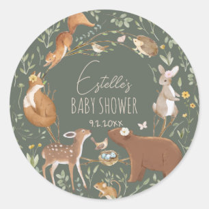 Pegatina Redonda Woodland Animals Forest Friends Baby Shower