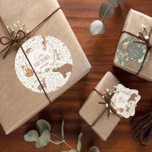 Pegatina Redonda Woodland Animals Forest Friends Baby Shower