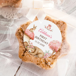 Pegatina Redonda Woodland Animals Girl 1st Birthday Party