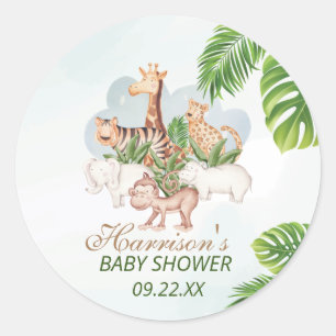 Pegatina Redonda Woodland Animals Jungle Greenery Baby Shower