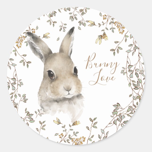 Pegatina Redonda Woodland Animals Love Bunny Floral Script (Anverso)
