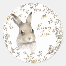 Pegatina Redonda Woodland Animals Love Bunny Floral Script
