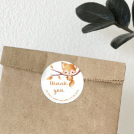 Pegatina Redonda Woodland Autumn Baby Fox Gracias