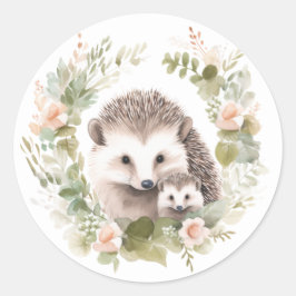 Pegatina Redonda Woodland Baby con Cute Hedgehog