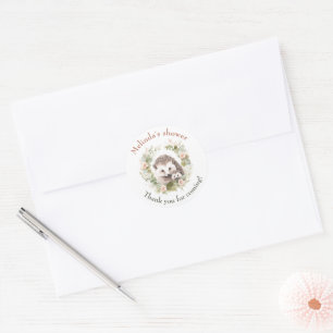 Pegatina Redonda Woodland Baby con el Personalizado Cute Hedgehog