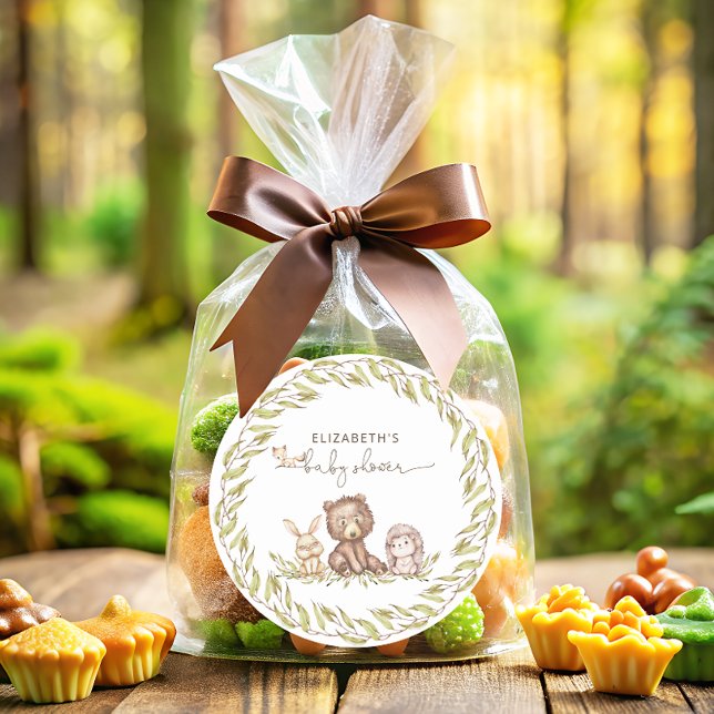 Pegatina Redonda Woodland Baby Shower Greenery Forest Animal (Subido por el creador)