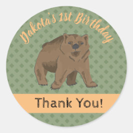Pegatina Redonda Woodland Bear Cub Gracias