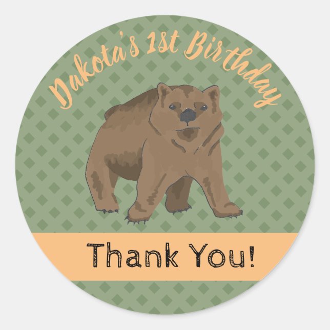 Pegatina Redonda Woodland Bear Cub Gracias (Anverso)
