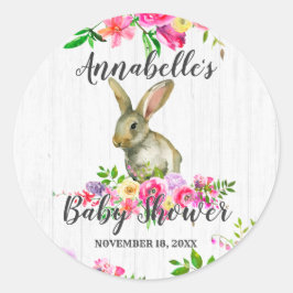 Pegatina Redonda Woodland Bunny Rabbit Cute Floral Baby Shower
