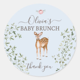 Pegatina Redonda Woodland Deer Baby Shower