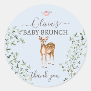 Pegatina Redonda Woodland Deer Baby Shower