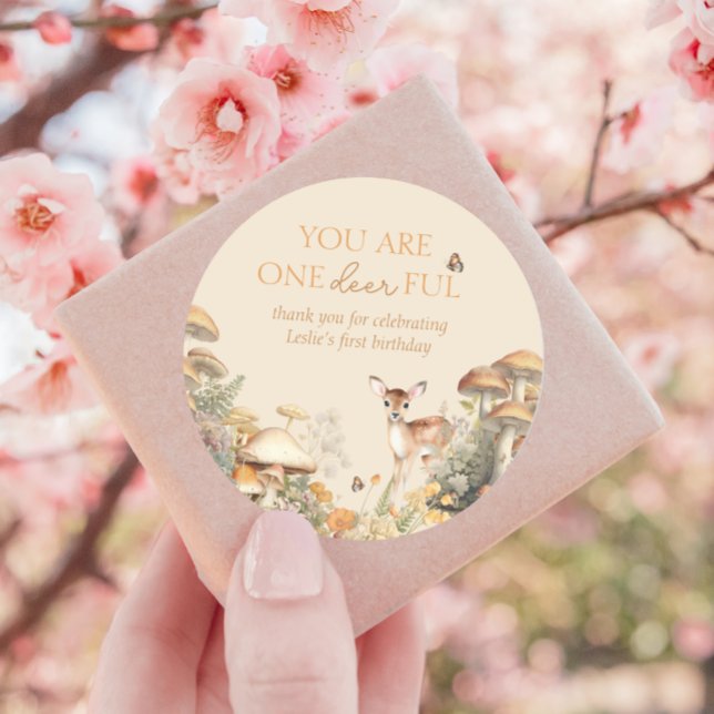 Pegatina Redonda Woodland Deer First Birday Gracias (Subido por el creador)