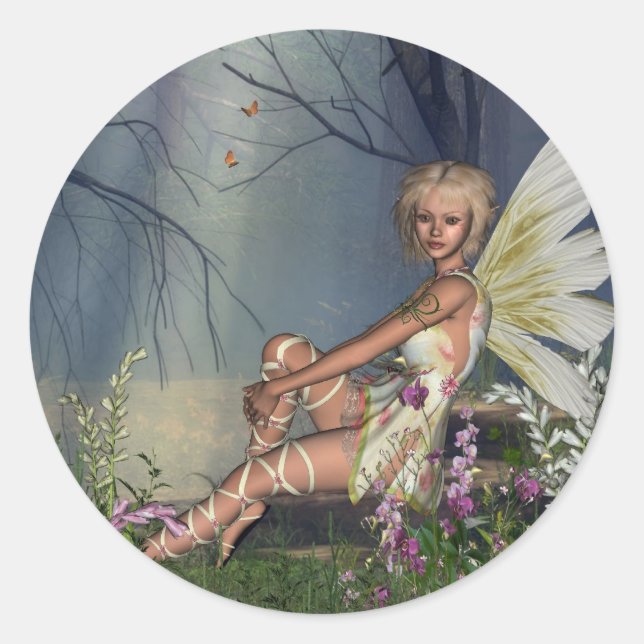 Pegatina Redonda Woodland Fairy (Anverso)