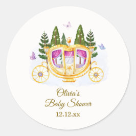 Pegatina Redonda Woodland Fairytale Princess Carriage Baby Shower
