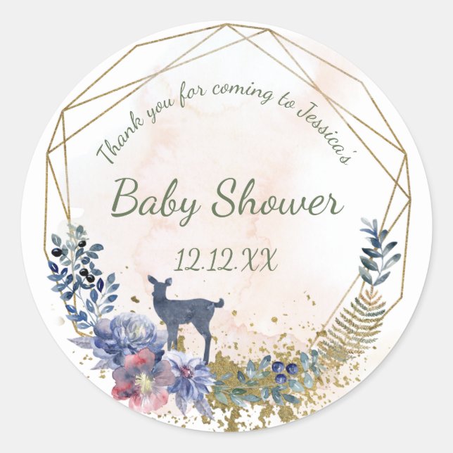 Pegatina Redonda Woodland Floral Deer (Anverso)