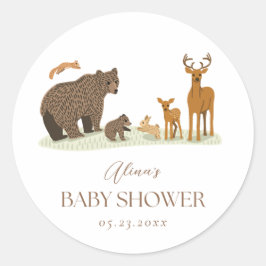 Pegatina Redonda Woodland Forest Animals Baby Shower