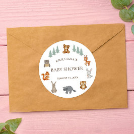 Pegatina Redonda Woodland Forest Animals Gender Neutral Baby Shower