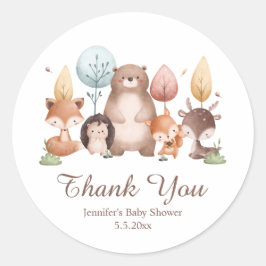 Pegatina Redonda woodland forest animals thank you baby shower cute